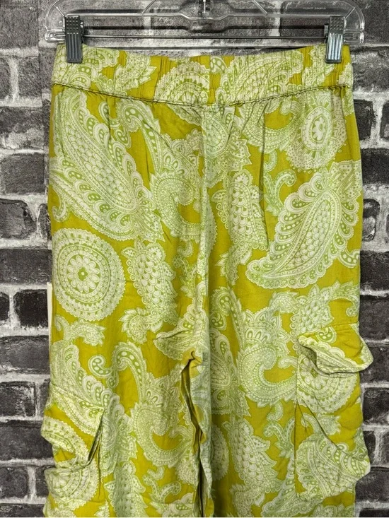 Urban Outfitters Sophie Paisley Printed Pull On Cargo Pant Chartreuse green - Picture 10 of 14